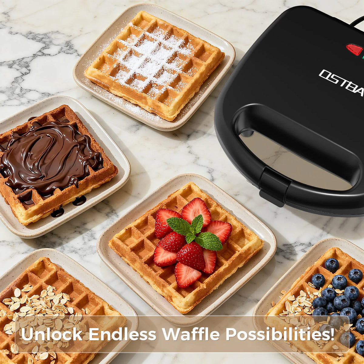 Ostba Belgian Waffle Maker with Indicator Lights and Nonstick Coating