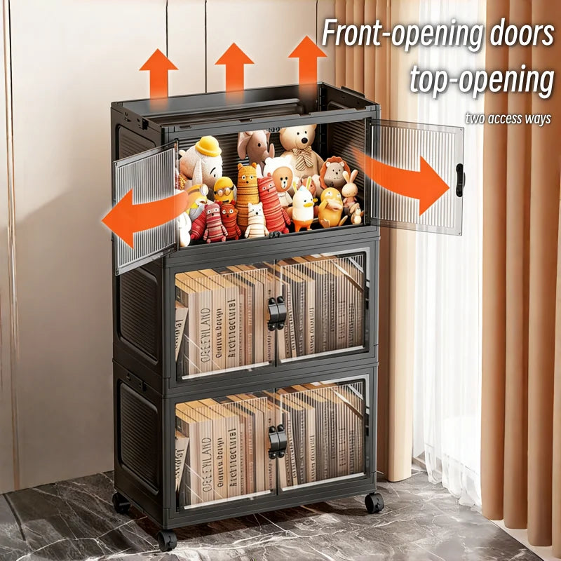 Onenoble Foldable Rolling Storage Cabinet With Clear Doors And Wheels