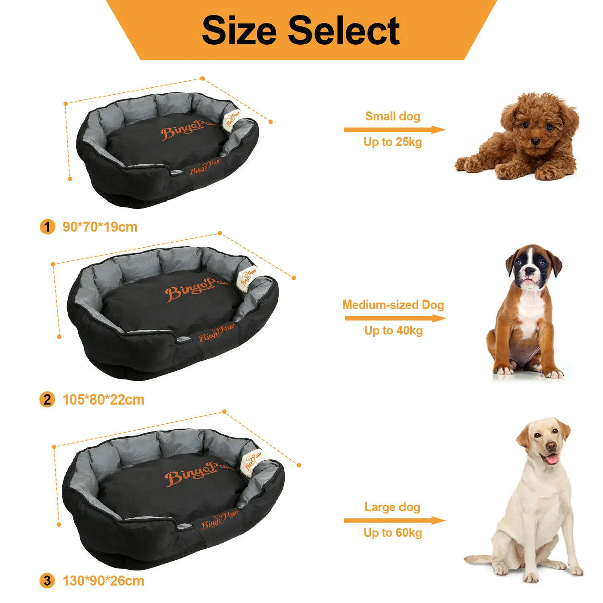 Bingopaw Waterproof Orthopedic Sofa Dog Bed With Washable Cushion