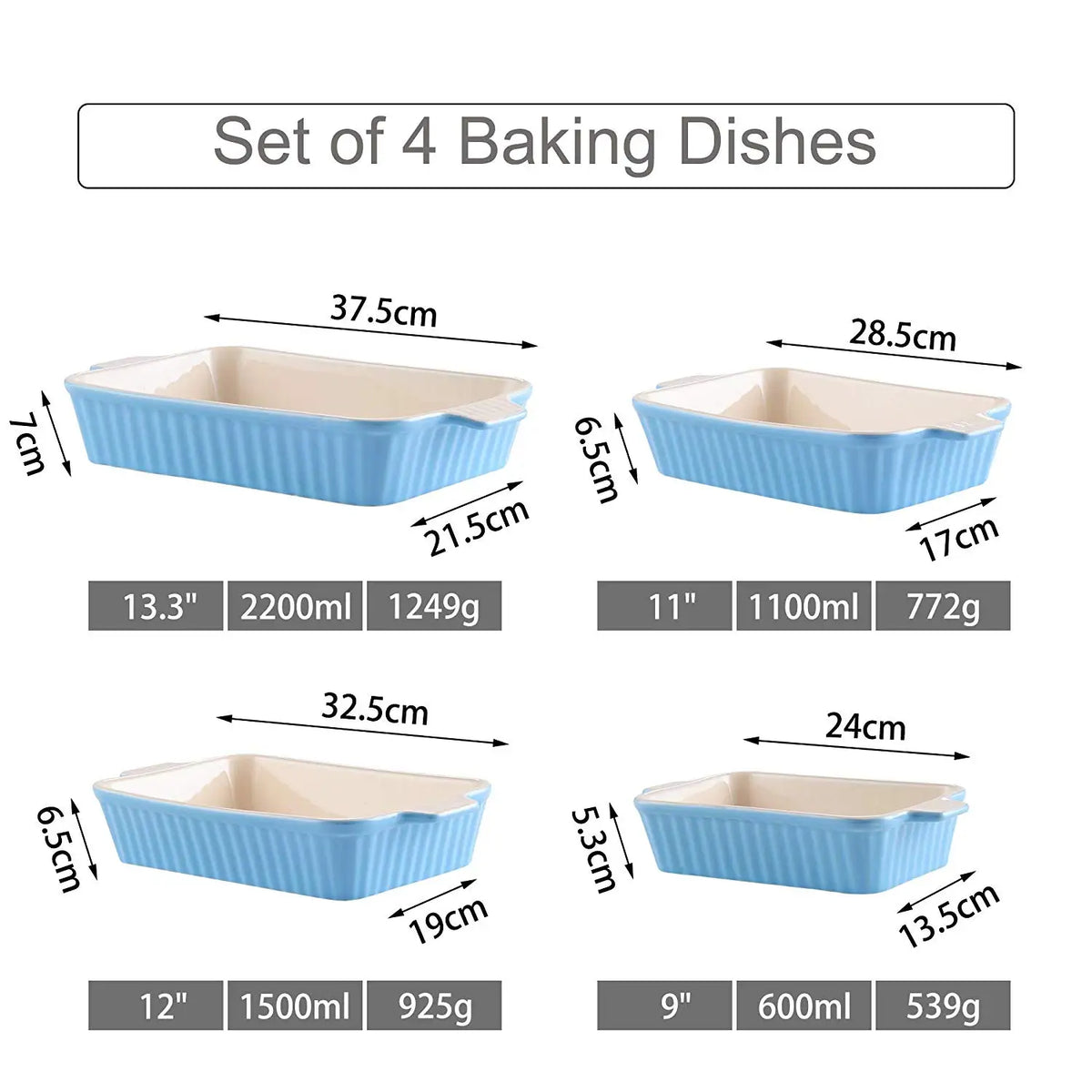 MALACASA Ceramic Baking Dish Set With Handles For Oven Use