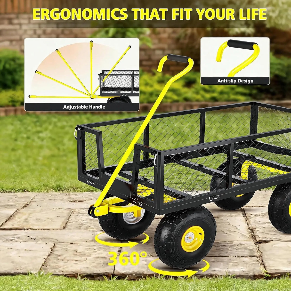 Tacleekii Heavy Duty Steel Garden Cart With Durable Mesh Tray