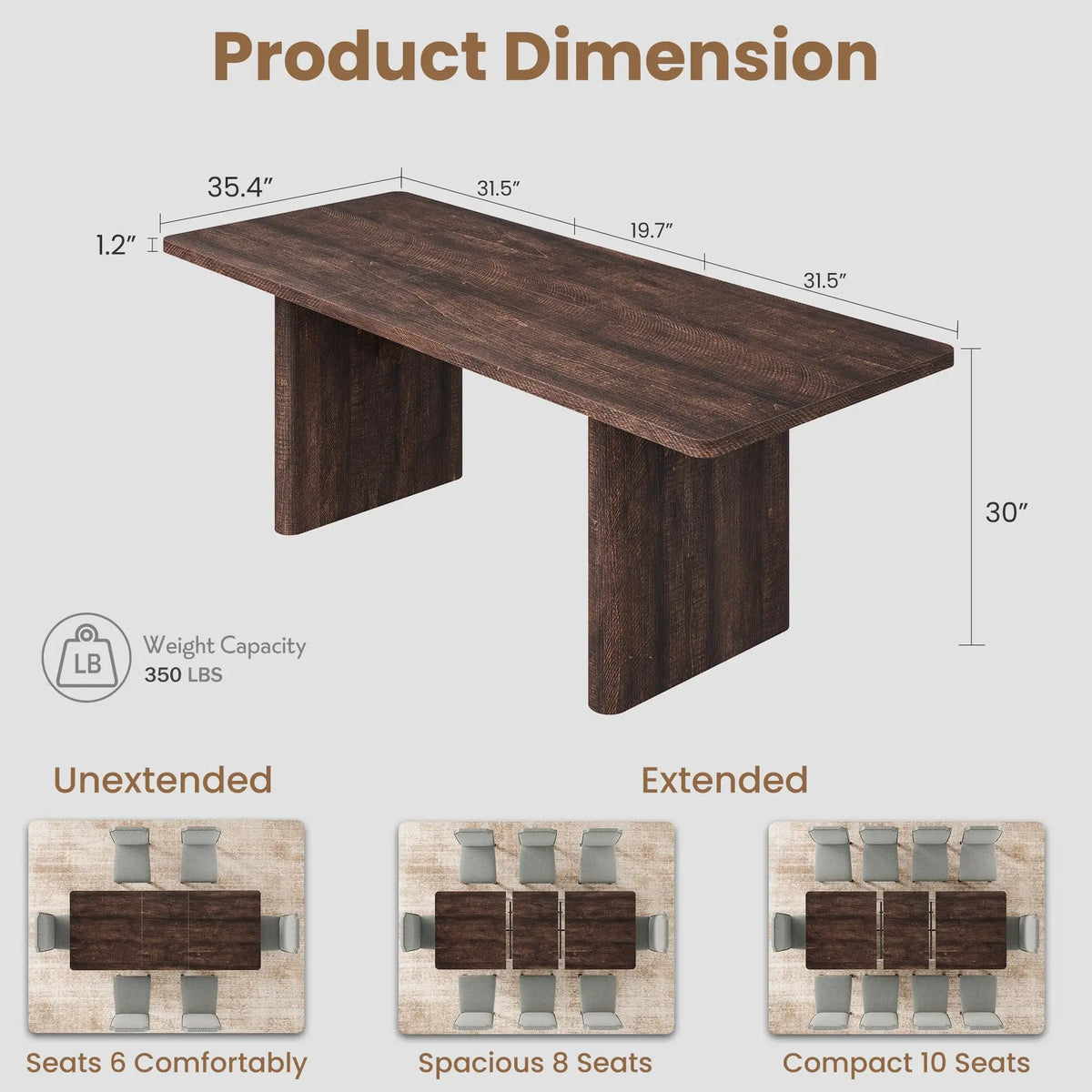 HiMISS Extendable Farmhouse Dining Table With Rounded Corners