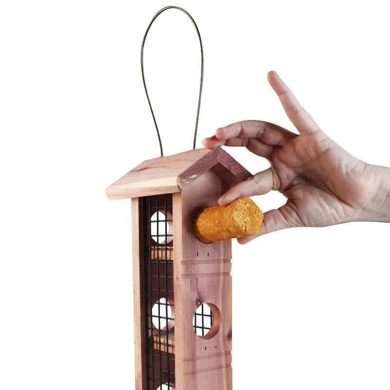 Cedar Wild Bird Suet Feeder Designed For Four Suet Plugs