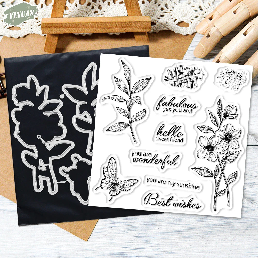 Spring Flower Cutting Dies And Clear Stamp Set For Scrapbooking