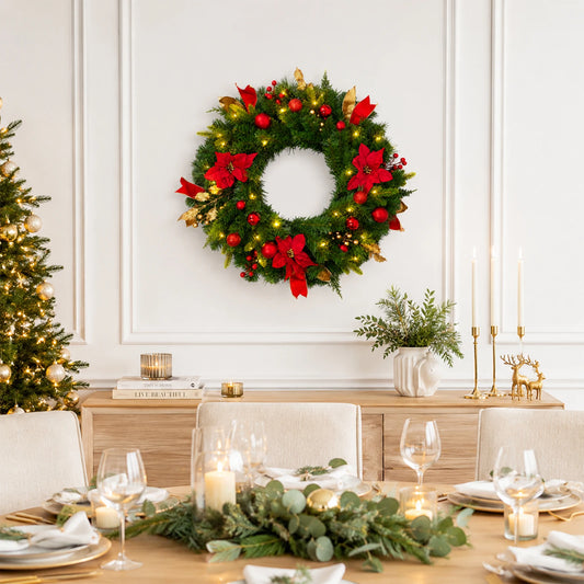 HiMiss Rustic Lighted Christmas Wreath With Timer For Doors