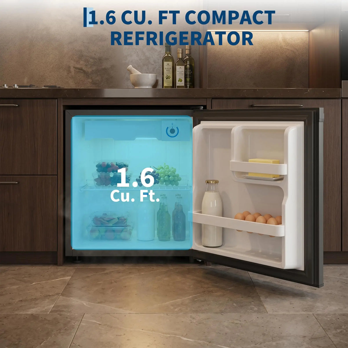 Compact Single Door Refrigerator With LED Shelves And Automatic Defrost