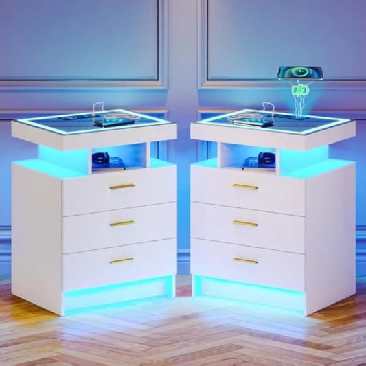 Modern LED Motion Sensor Nightstand Set With Triple Color Lighting