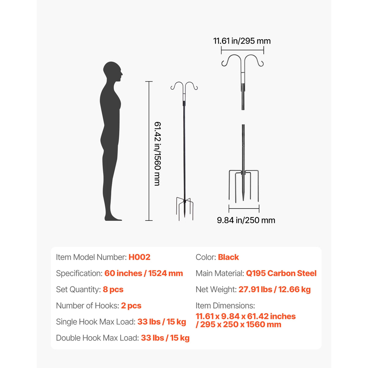 SucceBuy Wild Bird Feeder Stand Pole With Hanging Hooks