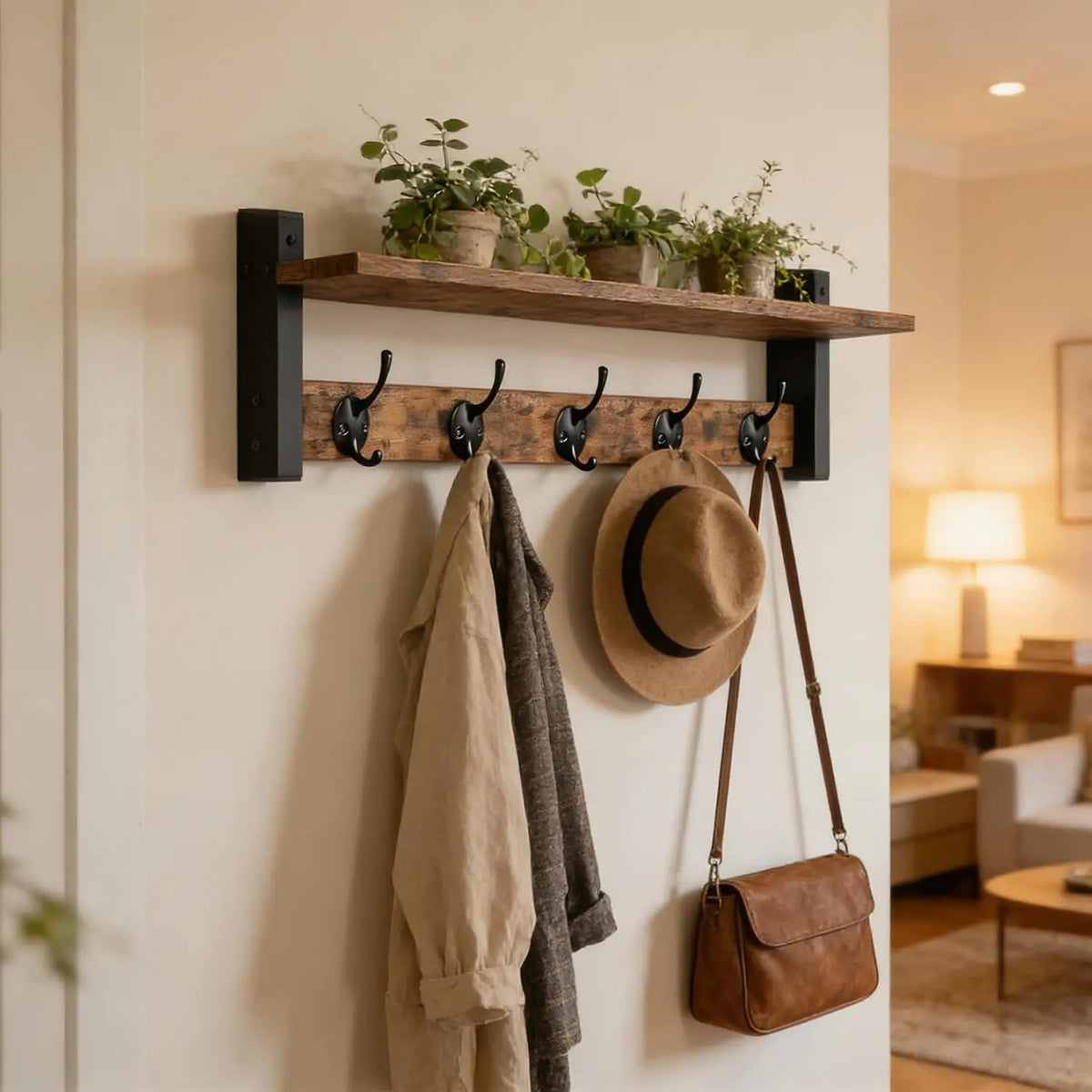 Garvee Wall Mounted Coat Rack With Wooden Storage Shelf