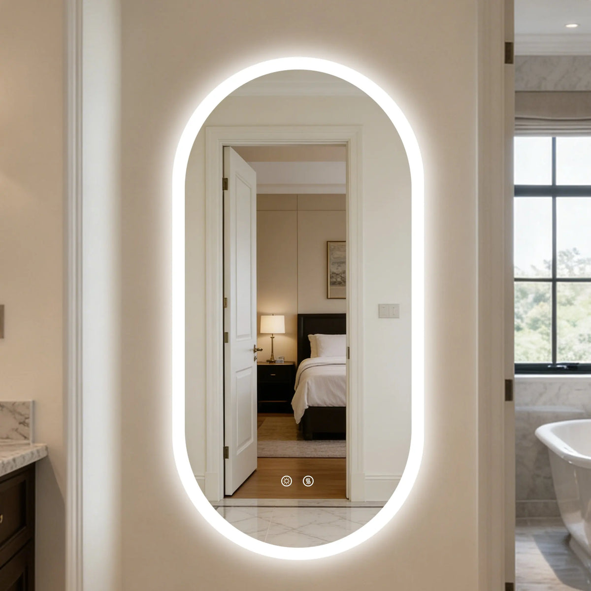 Borwart Smart Led Bathroom Mirror Anti Fog Dimmable Oval Frameless