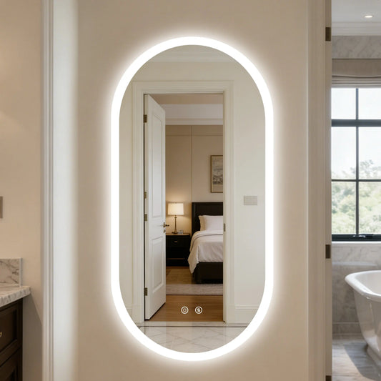 Borwart Smart Led Bathroom Mirror Anti Fog Dimmable Oval Frameless