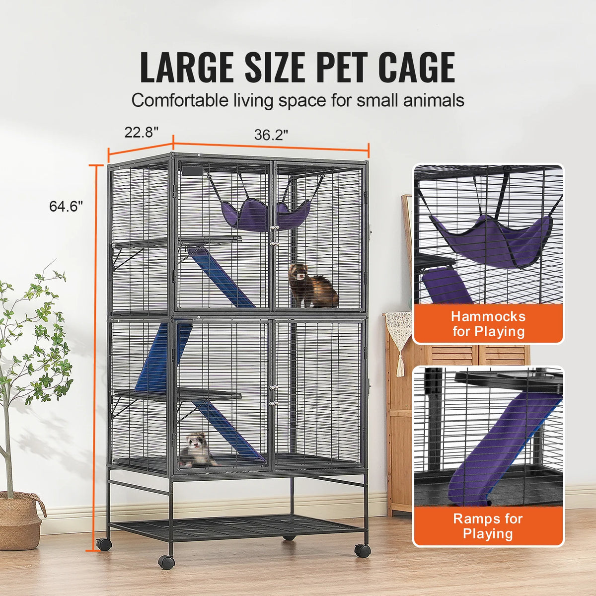 SucceBuy Rolling Metal Small Animal Cage For Ferrets Hamsters Rats