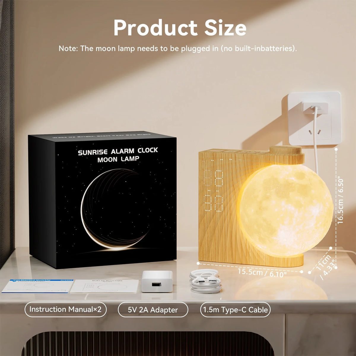 Reteyung Moon Lamp Sunrise Alarm Clock With White Noise Timer