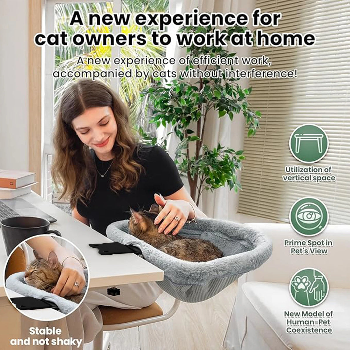 CWV Foldable Cat Desk Bed Hammock With Secure Clamp Mount