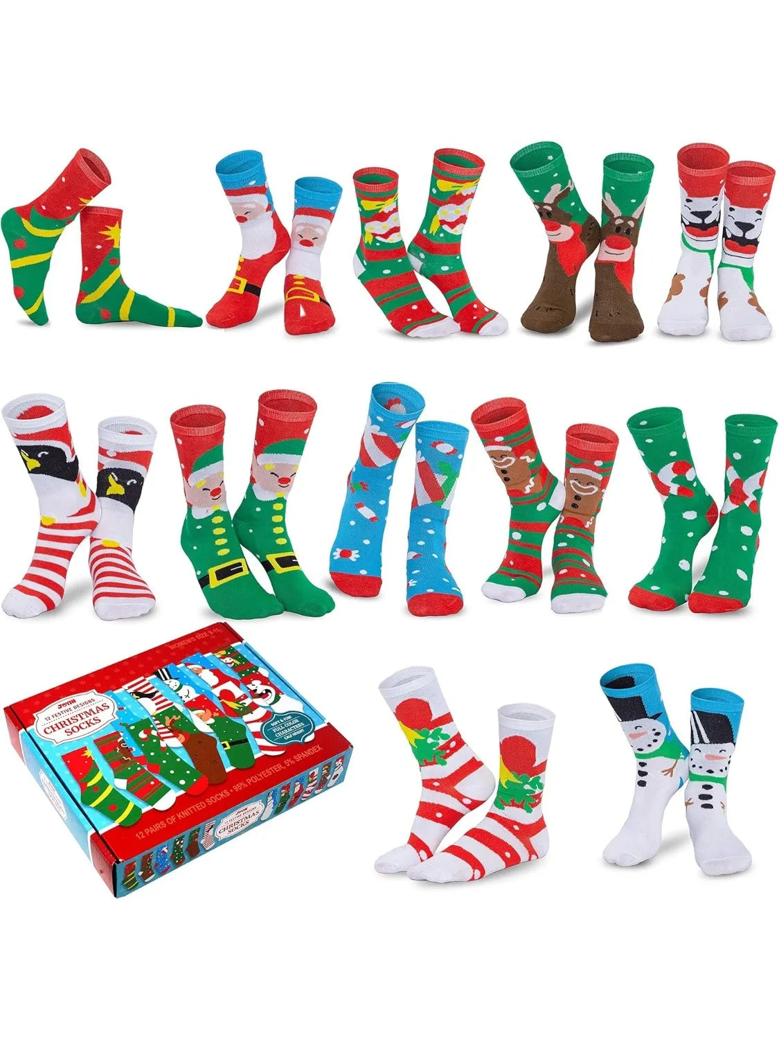 Joyfy 12 Pair Christmas Cotton Socks Fun Design Gift Set