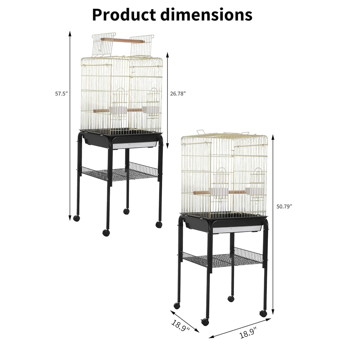 HiMISS Open Top Bird Cage With Rolling Stand And Shelf