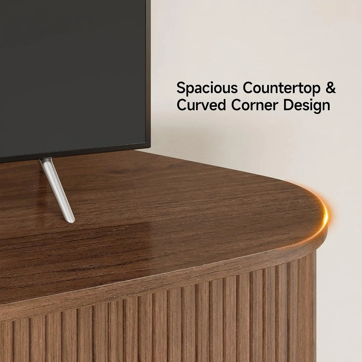 Onbrill Modern Fluted Wood Corner TV Stand Entertainment Center
