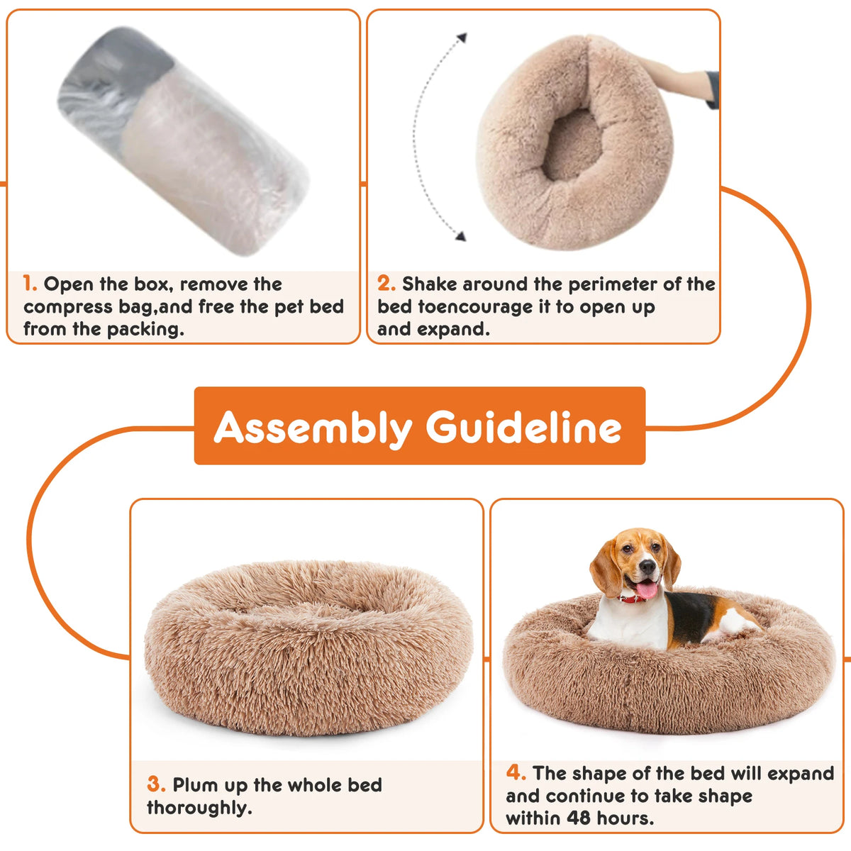 JHK Round Calming Dog Bed With Washable Plush Faux Fur