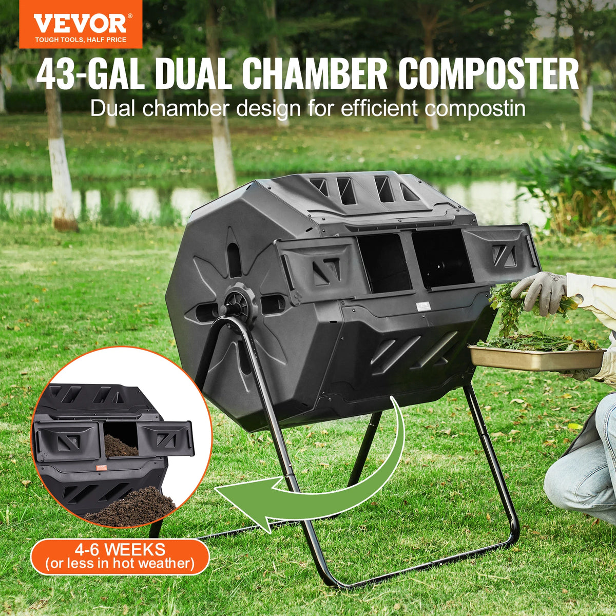 SucceBuy Dual Chamber Tumbling Compost Bin For Outdoor Gardening