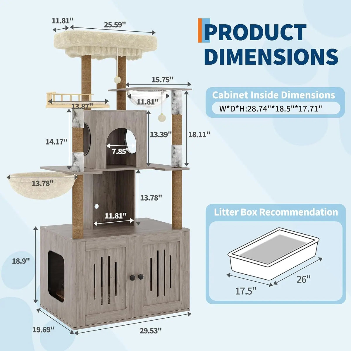 Multi Level Cat Tree Hidden Litter Box Sisal Scratching Posts