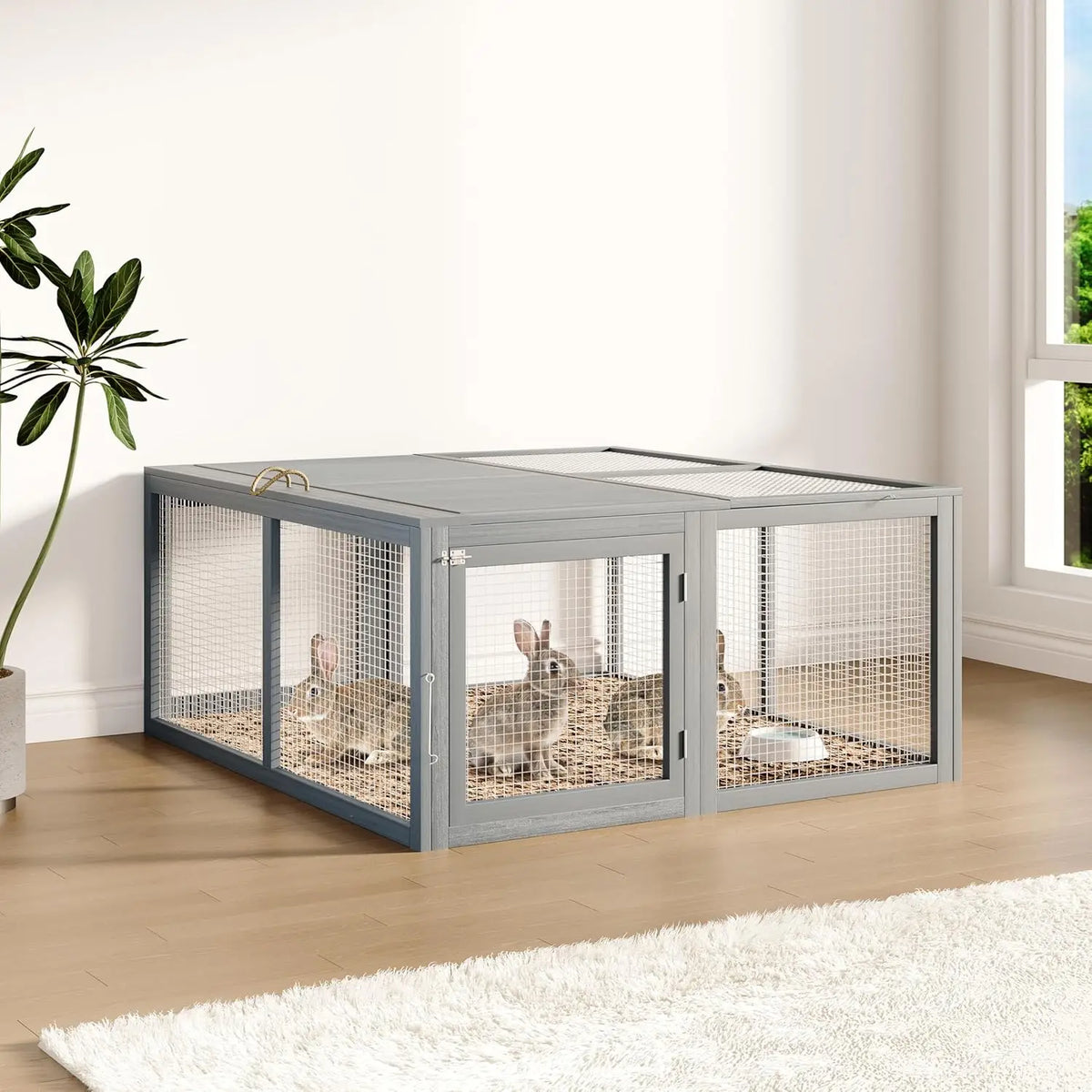HiMISS Folding Portable Wooden Chicken Coop Run Rabbit Hutch