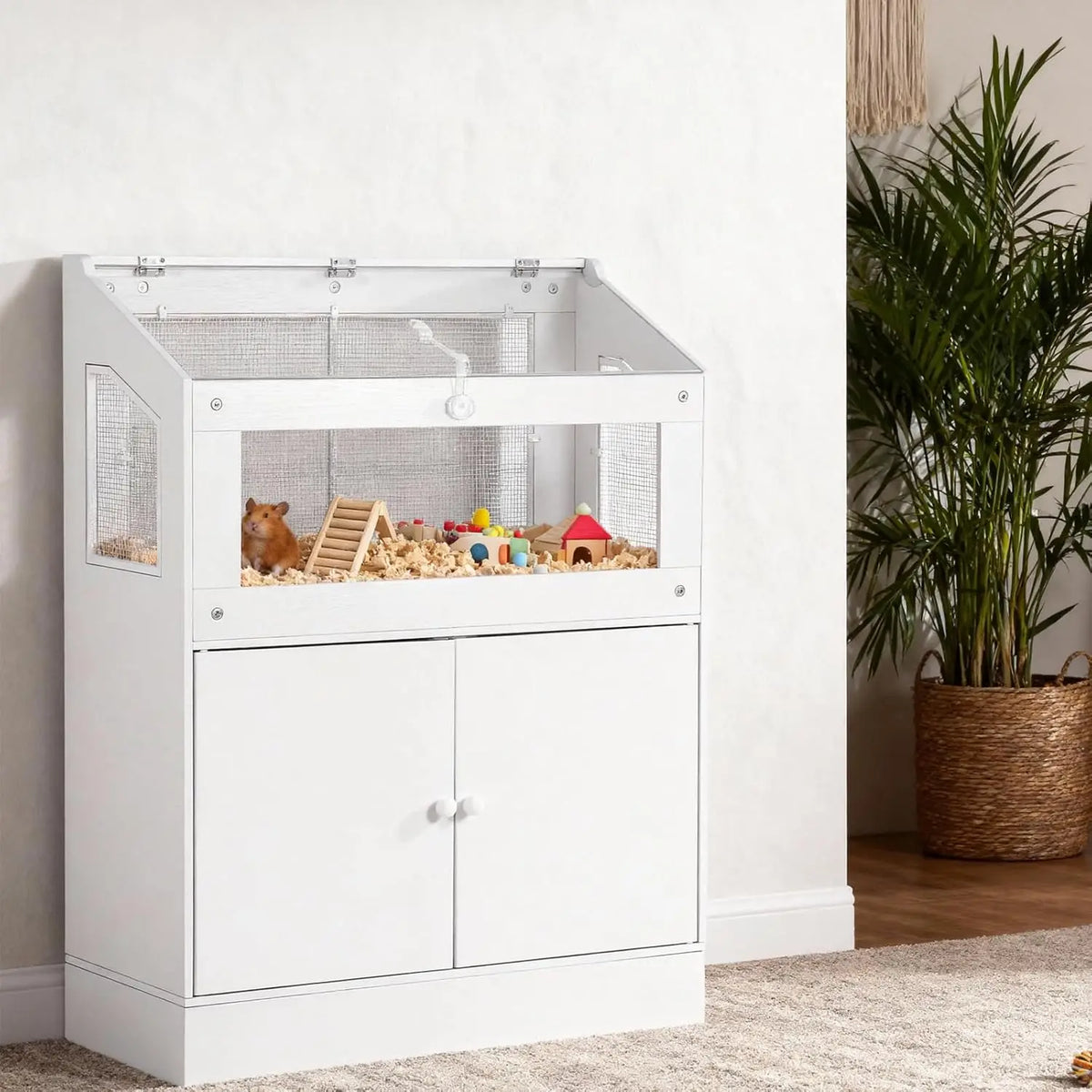 HiMiss Acrylic Pet Habitat Cage With Wooden Storage Cabinet