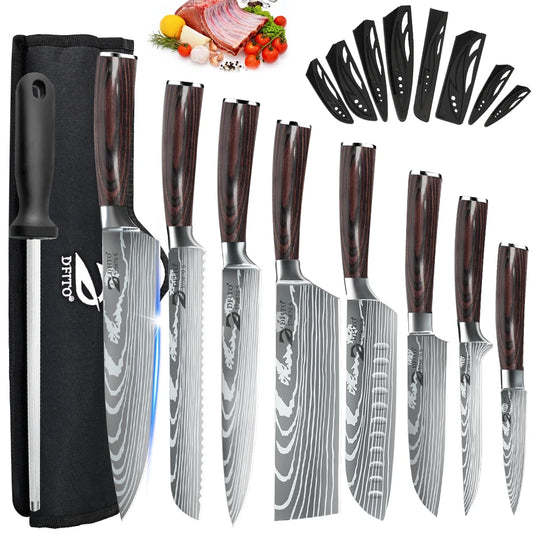 Kepeak Stainless Steel Kitchen Knife Set With Chef And Cleaver