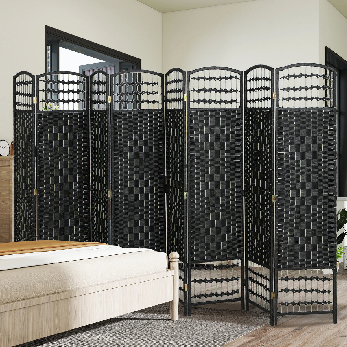 Freestanding Eight Panel Folding Wood Room Divider And Privacy Partition