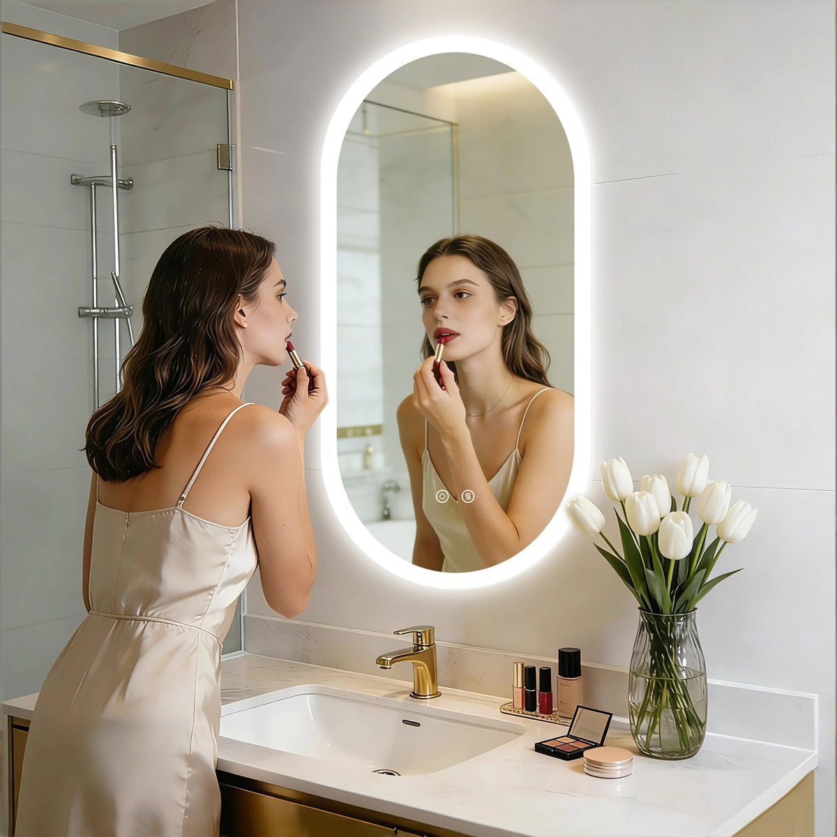 Borwart Smart Led Bathroom Mirror Anti Fog Dimmable Oval Frameless