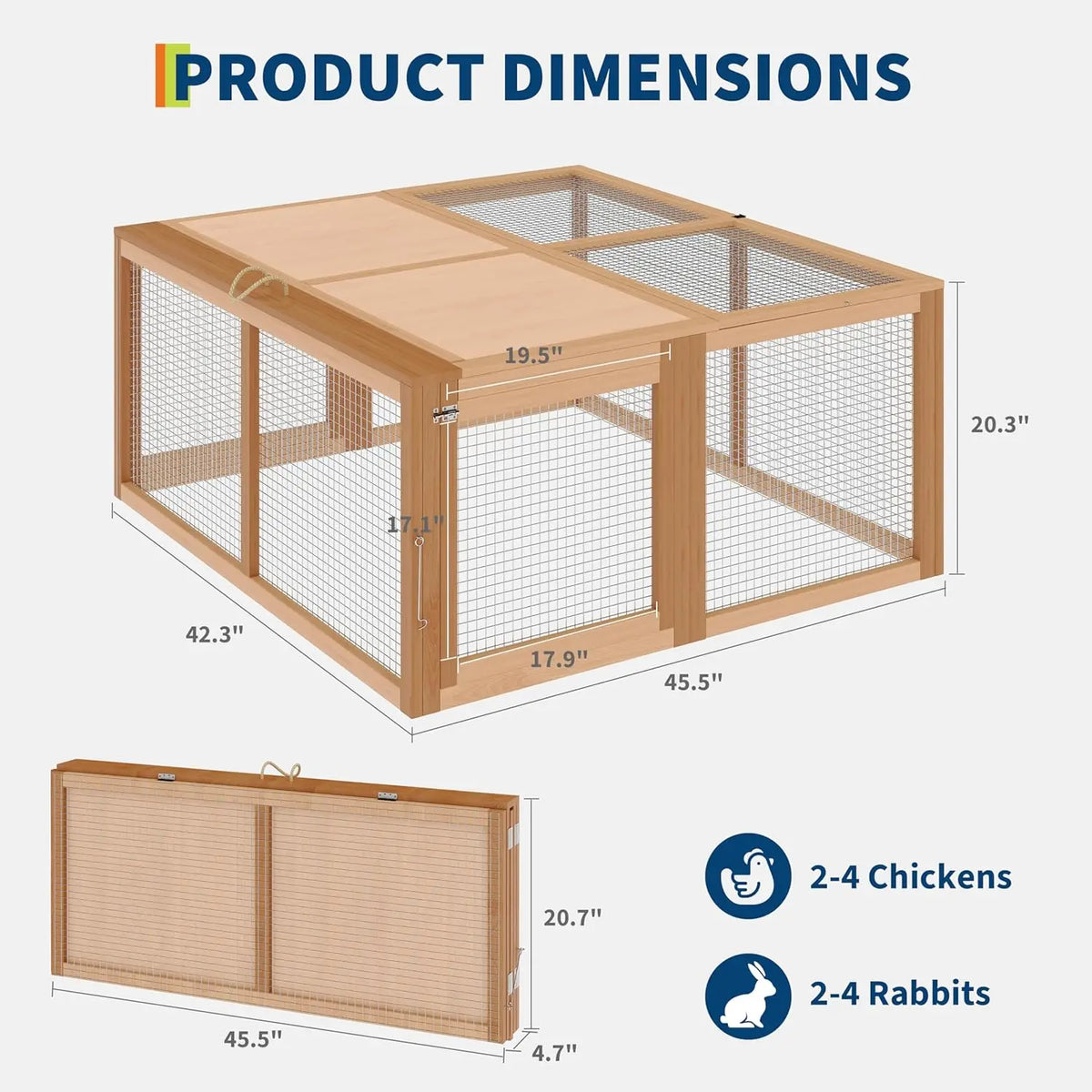 HiMISS Folding Portable Wooden Chicken Coop Run Rabbit Hutch