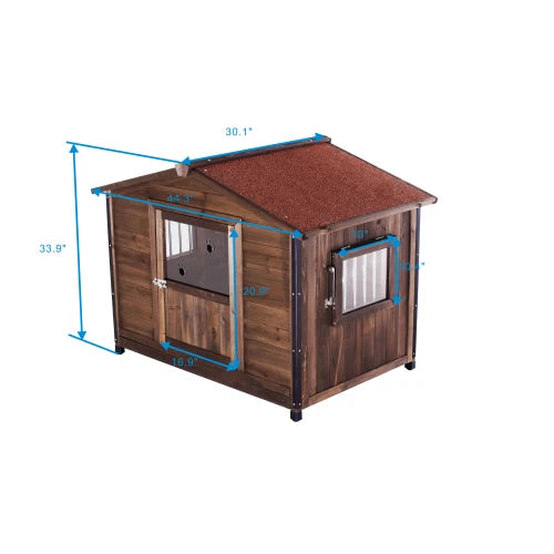 Wooden Doghouse Iron Frame Chew Resistant Heavy Duty Outdoor Kennel