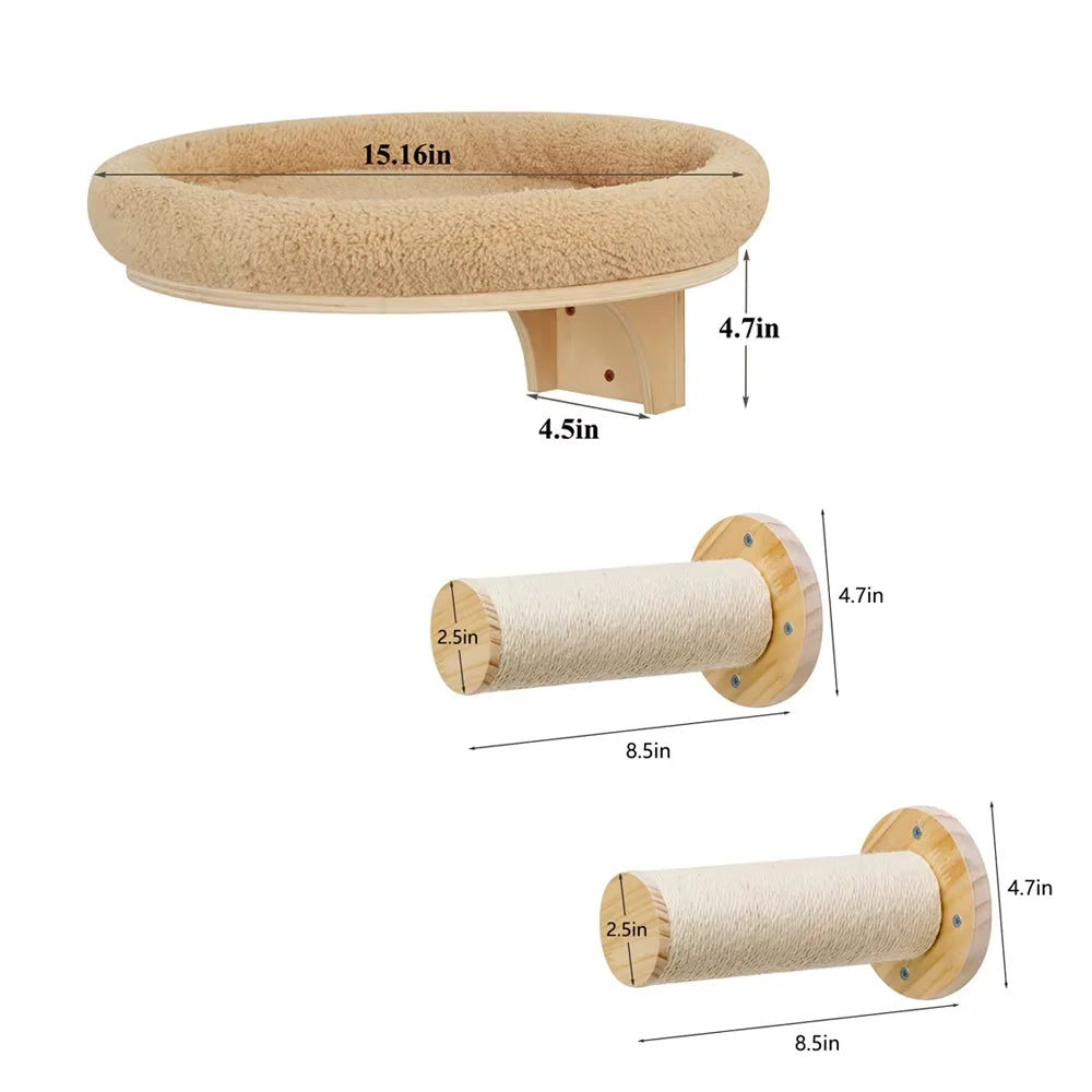 CWV Wall Mounted Cat Ladder With Scratching Post And Hammock