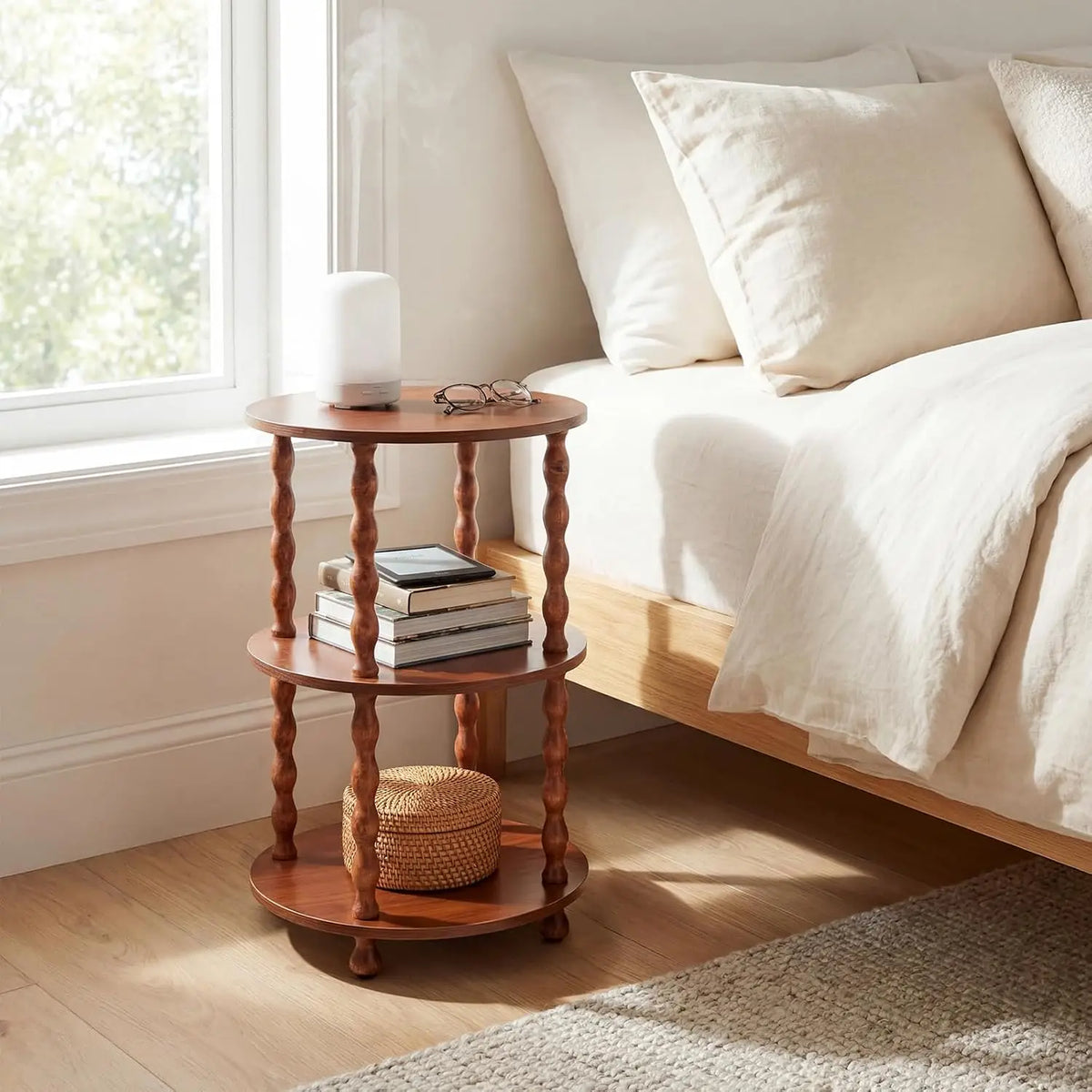 Vintage Three Tier Circular Side Table With Tool Storage Rack