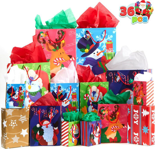 Joyfy 36 Pack Assorted Christmas Holiday Gift Bags With Tags