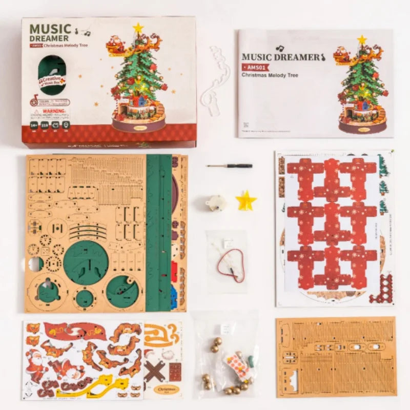 Robotime Christmas Melody Tree 3D Wooden Music Box Puzzle Adults