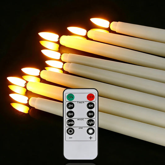 LED Flameless Taper Candles Featuring Remote Control Flickering Effect