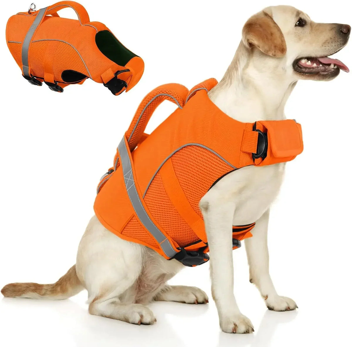 Durable Dog Life Jacket With Safety Handle And Reflective Vest