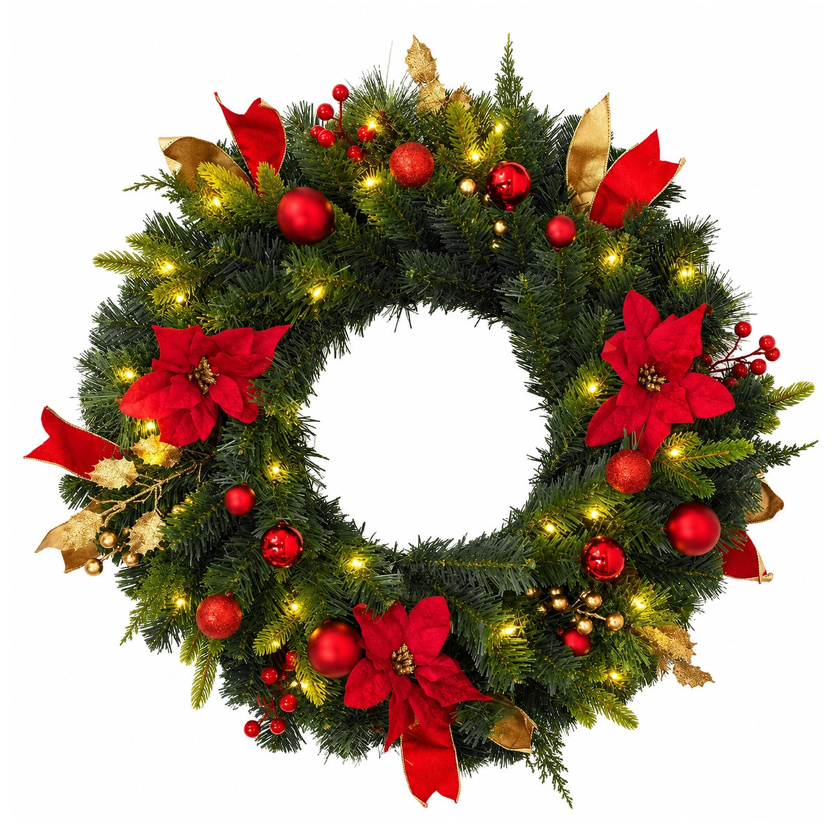 HiMiss Rustic Lighted Christmas Wreath With Timer For Doors