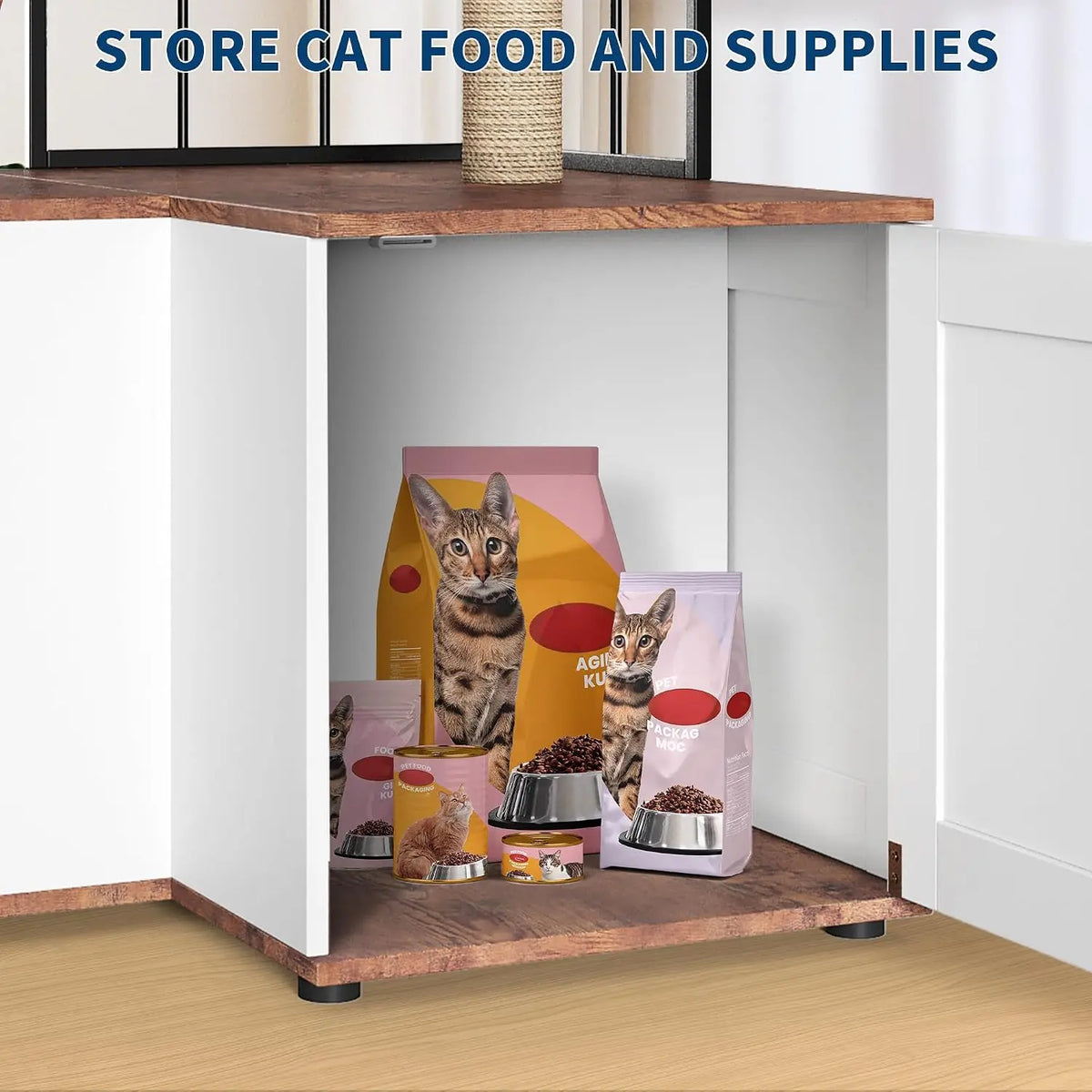 Garvee Wood Cat Corner Activity Tree With Hidden Storage Cabinet