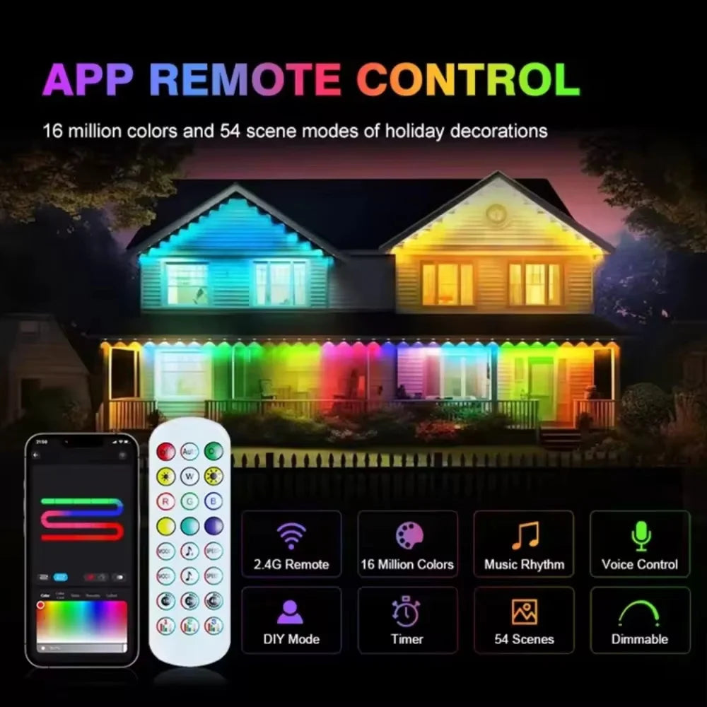 Smart App Remote RGB LED Eave String Lights IP67 Waterproof