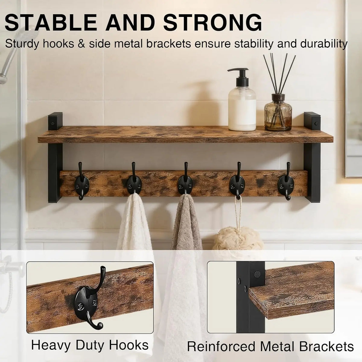 Garvee Wall Mounted Coat Rack With Wooden Storage Shelf