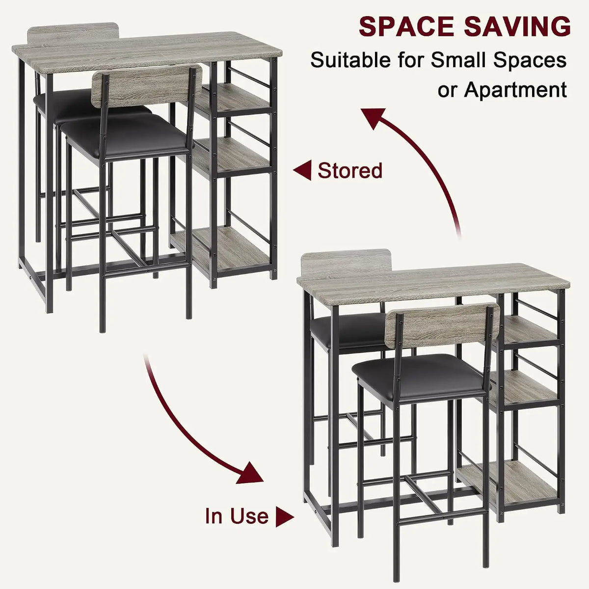 Garvee Folding Dining Table With Storage Shelves And Stools