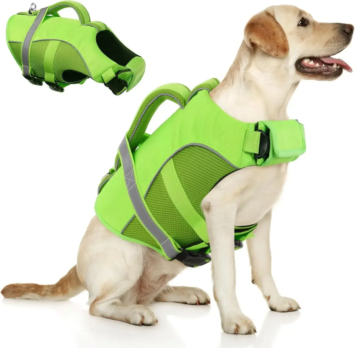 Durable Dog Life Jacket With Safety Handle And Reflective Vest