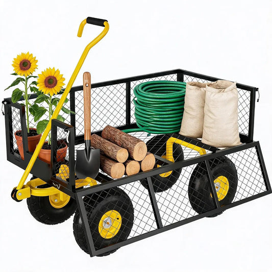 Tacleekii Heavy Duty Steel Garden Cart With Durable Mesh Tray