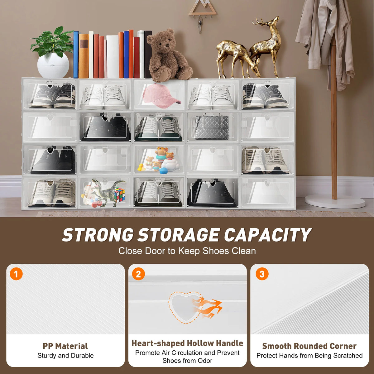 Bymaocar 20 Pcs Stackable Shoe Storage Box Transparent Shoe Organizer