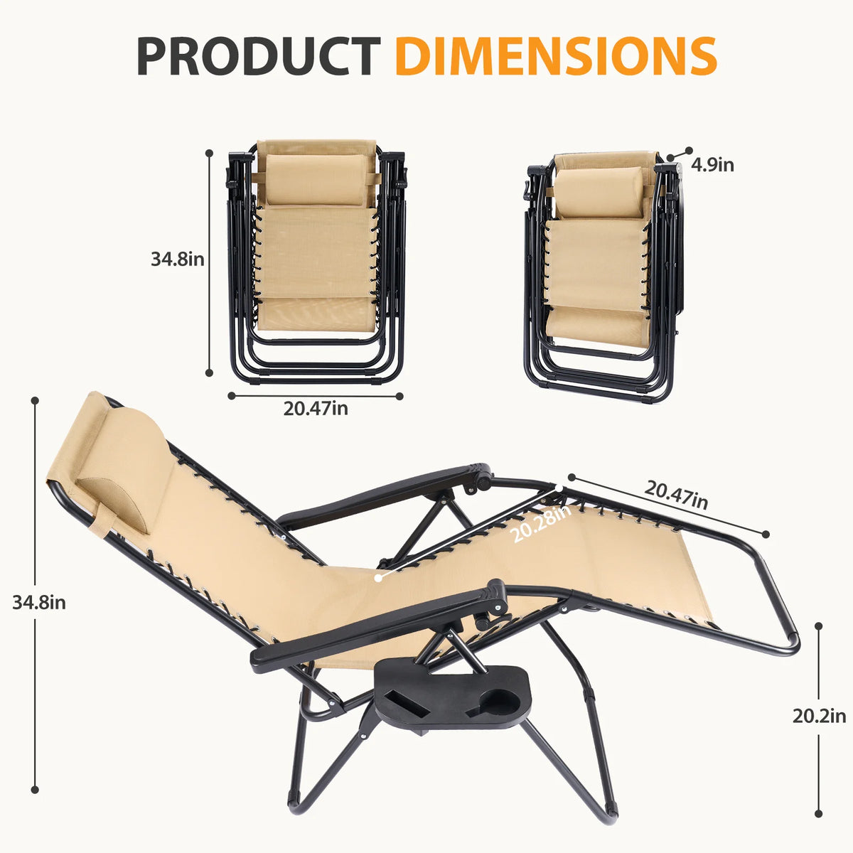 JHK Outdoor Portable Zero Gravity Recliner Lounge Chair Set