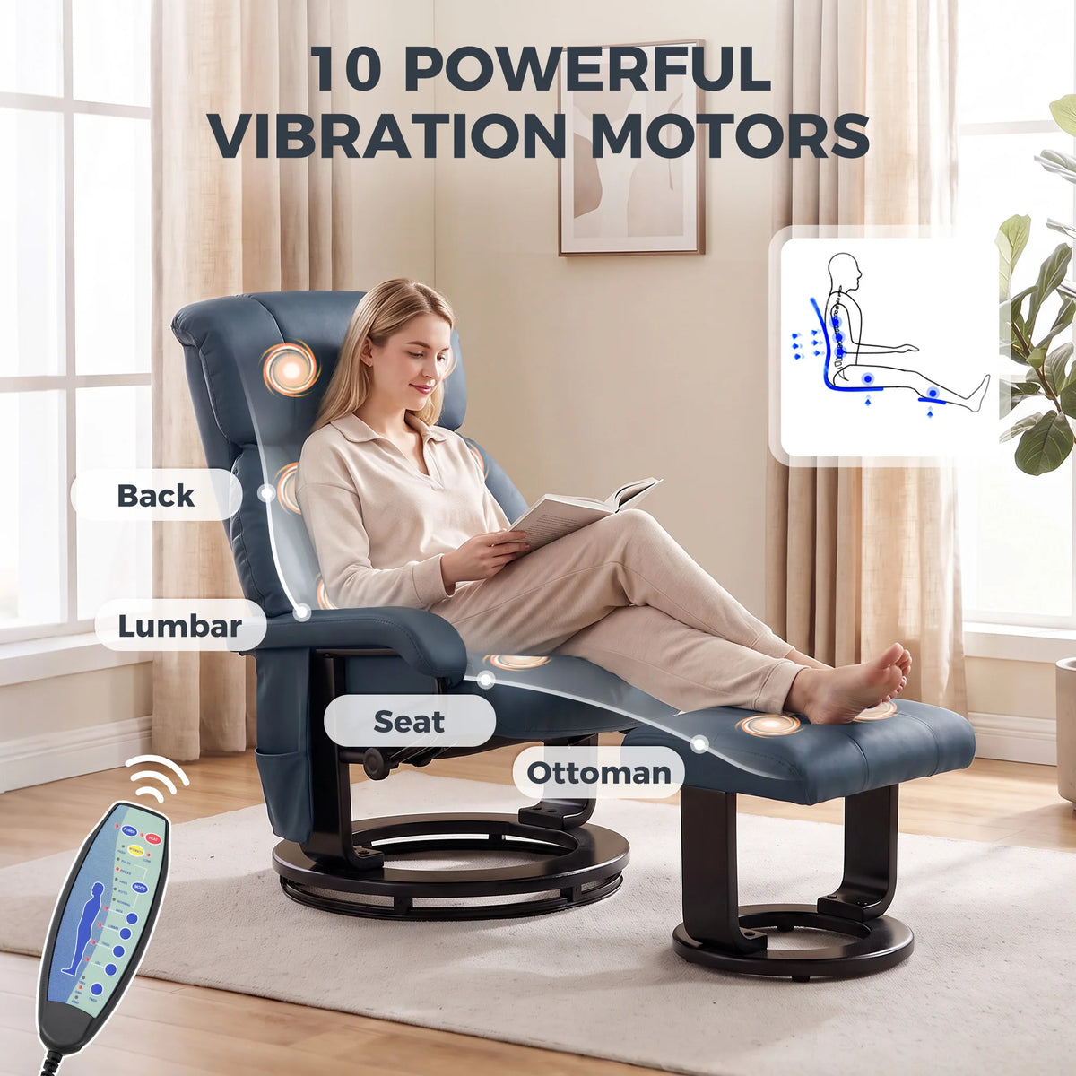 HOMCOM Massage Recliner Chair With Ottoman And 10 Point Vibration