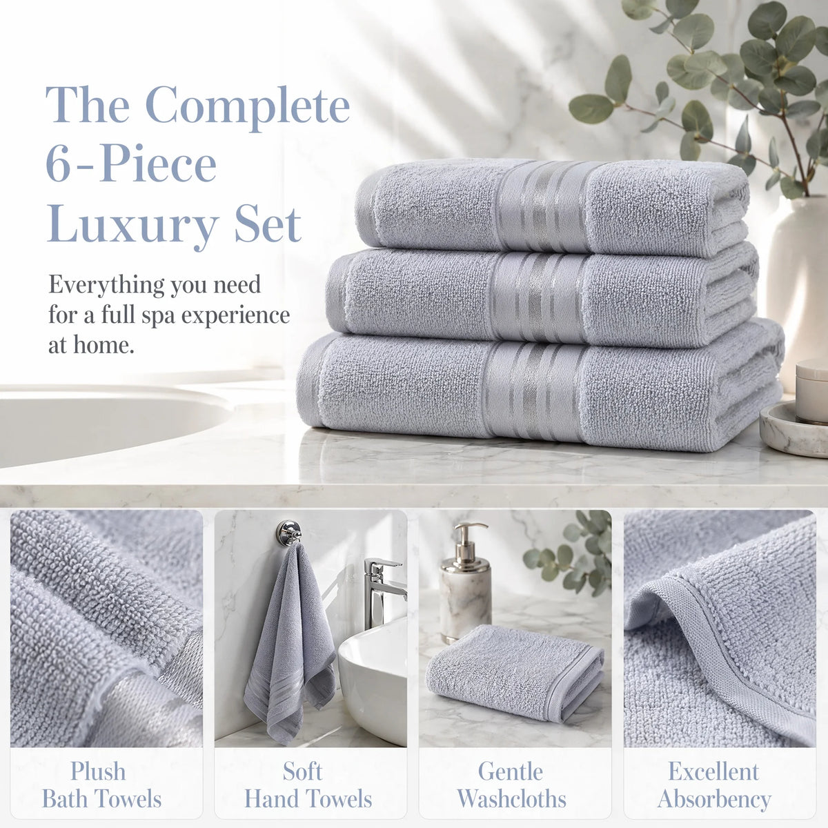 Premium 6 Piece Cotton Bath Towel Set For Daily Use