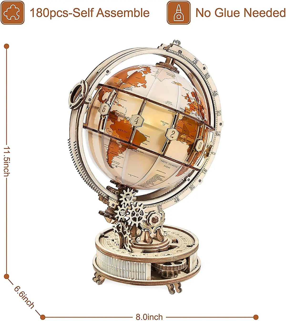 ROKR Wooden 3D Globe Puzzle Mechanical Model Building Kit