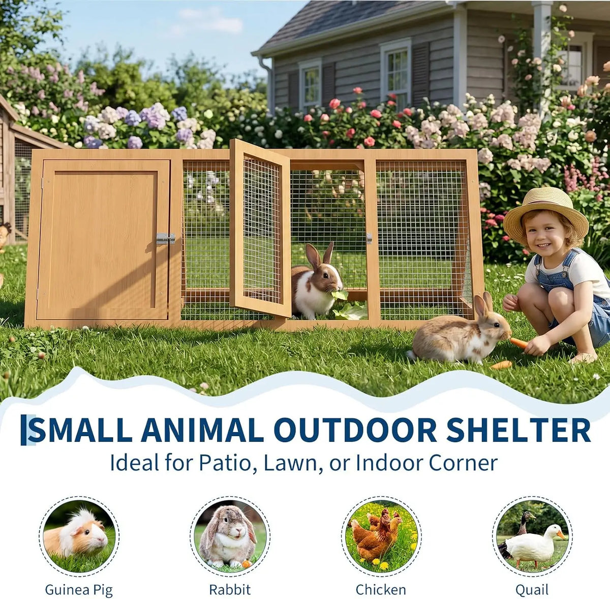A Frame Wooden Rabbit Hutch Quail Coop Ventilated Mesh